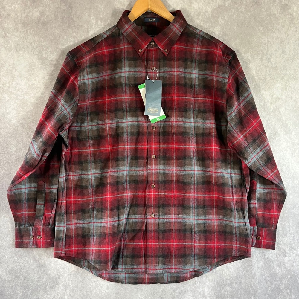 Pendleton Mason Flannel Shirt Mens XL Red Gray Plaid Button Down NWT 1242551